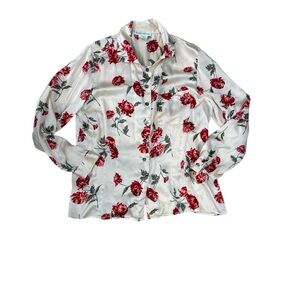 Vintage Evan Picone Cream and Red Floral Blouse